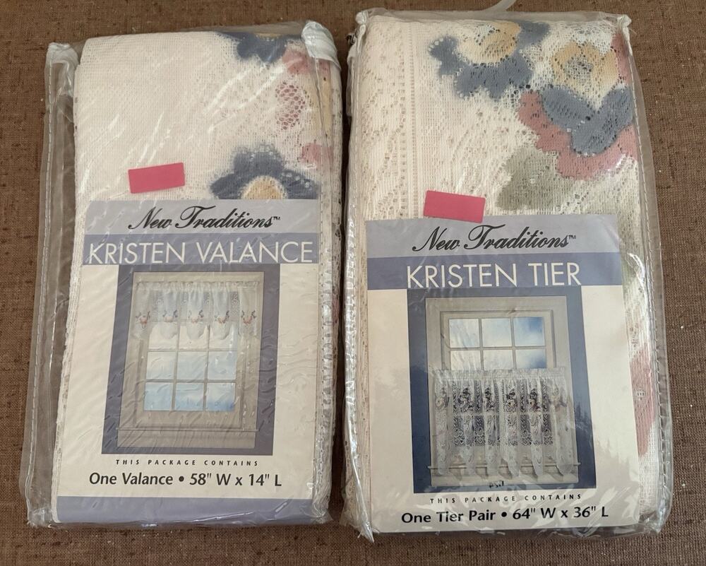 Valance & Tier Curtains Set Vintage Sears NIP Floral Scalloped Net Lace
